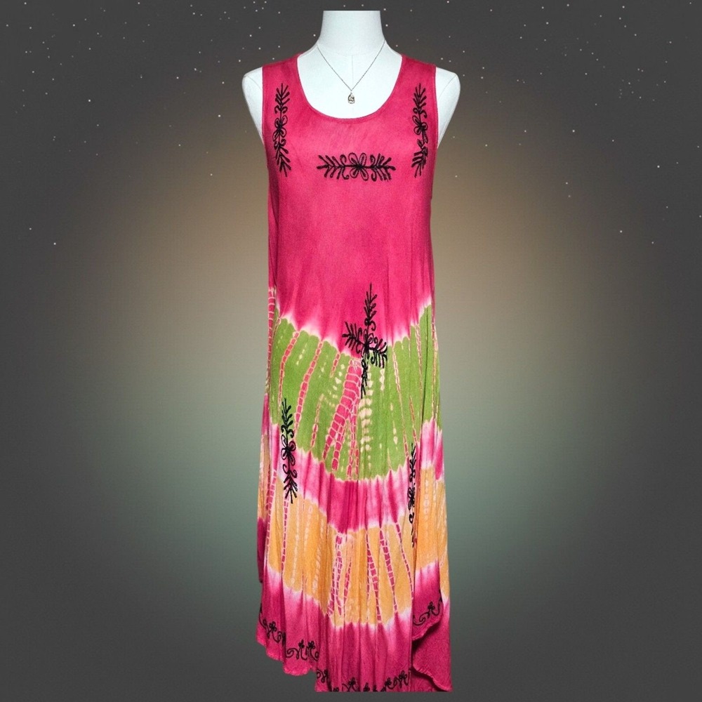 Cute Options Womens One Size‎ Boho Tie Dye Rayon Festival Maxi Dress